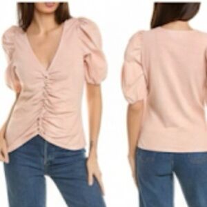 Nation LTD “Giada” Gathered Puff Sleeve Slub Cotton Top Extra Small In Peach EUC